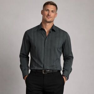 Armani Collezioni Mens XL Charcoal Stripe Button Up Dress Shirt